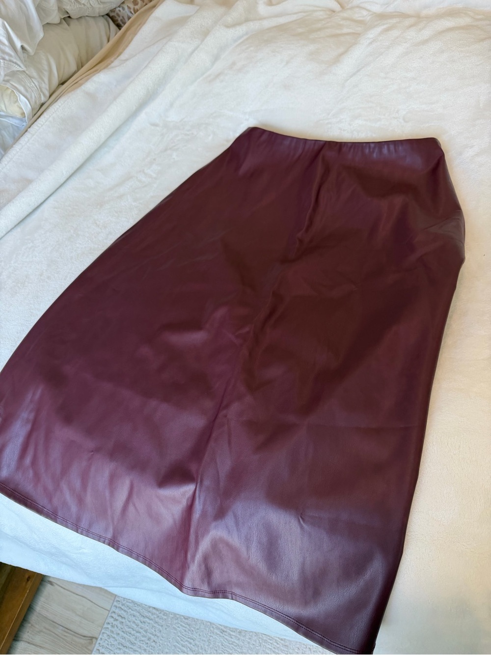 Francesca's Collections Burgundy Faux Leather Midi Skirt